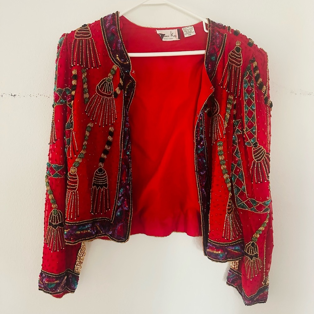 Vintage Laurence Kazar Silk Beaded Cropped Evening Jacket